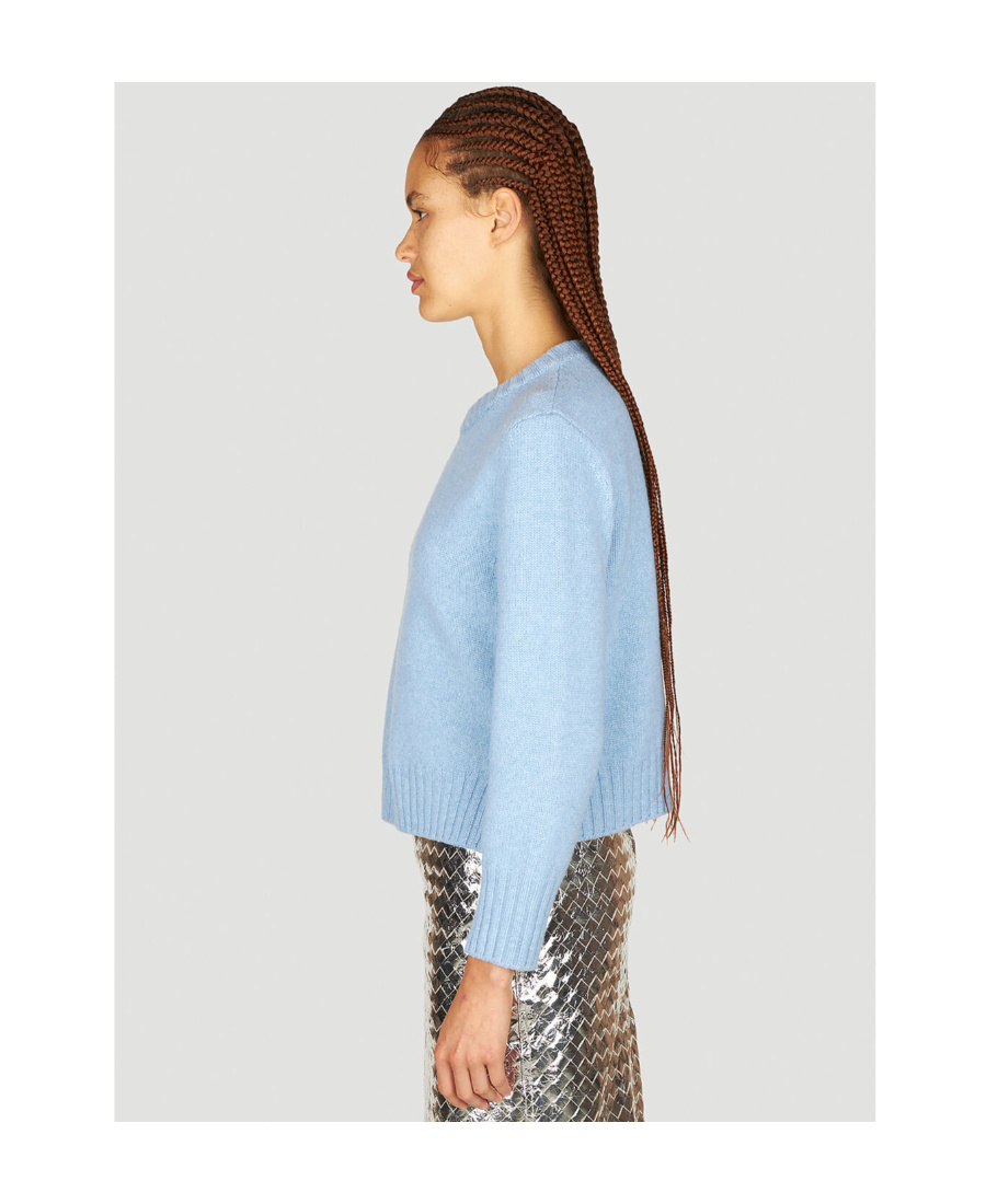 Bottega Veneta Felted Wool Knit Sweater With Side Buttons In Blue