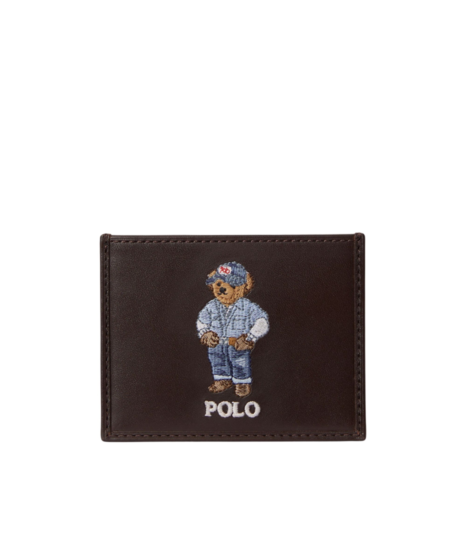Polo Ralph Lauren Polo Bear Leather Card Case In Brown