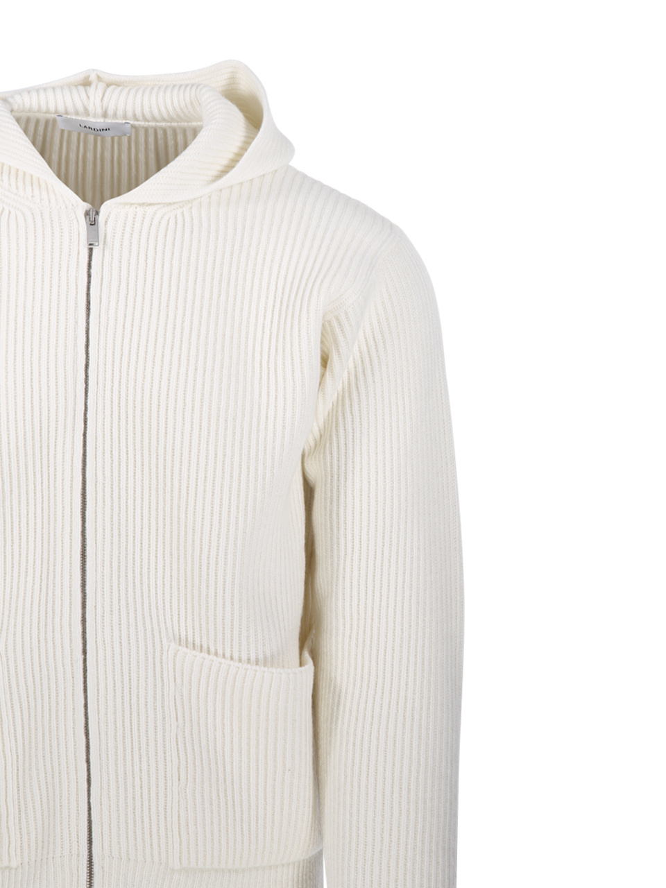 Lardini White Wool And Cashmere Hooded Cardigan In White