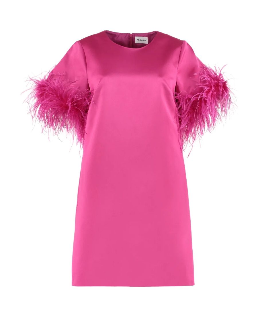 P.a.r.o.s.h Feather-trim Satin Dress In Pink