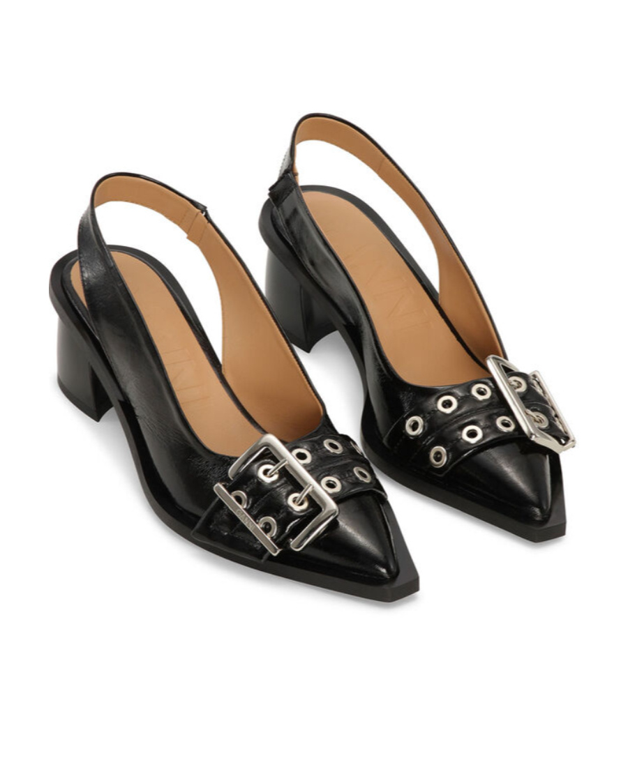 Ganni Feminine Buckle Slingback Pumps In Black