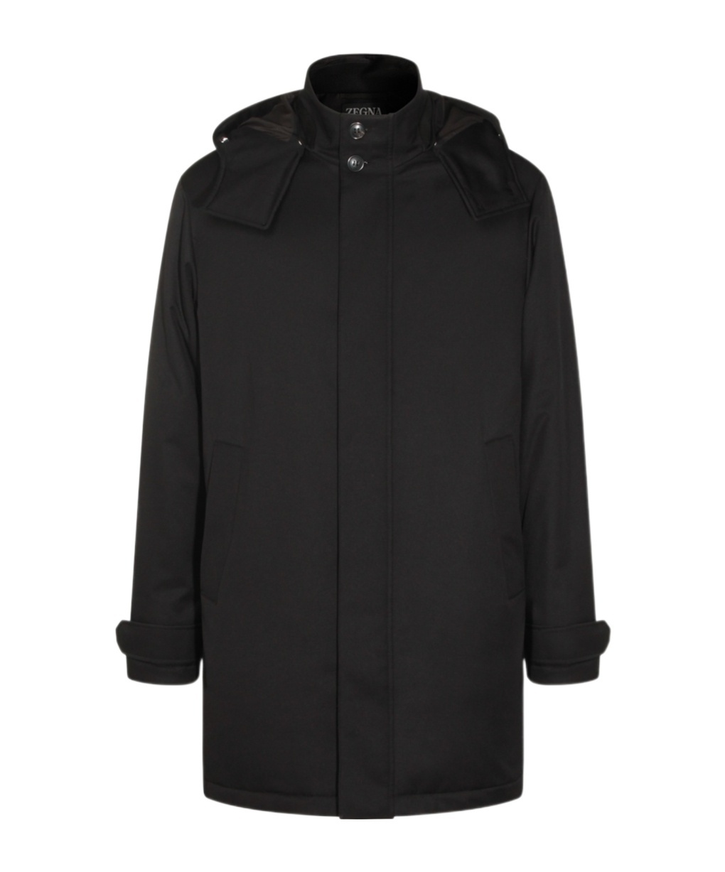 Zegna Versatile Coat With Adjustable Features And Pockets In Black