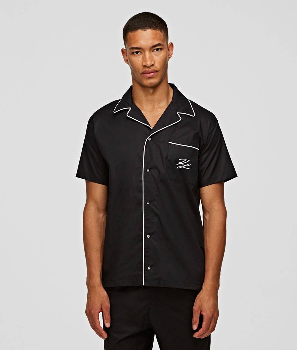 Karl Lagerfeld Short-sleeved Rolling Pajamas In Black