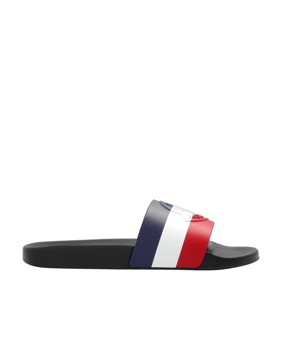 Shop Moncler Slip-on Debossed-logo Slides In Black