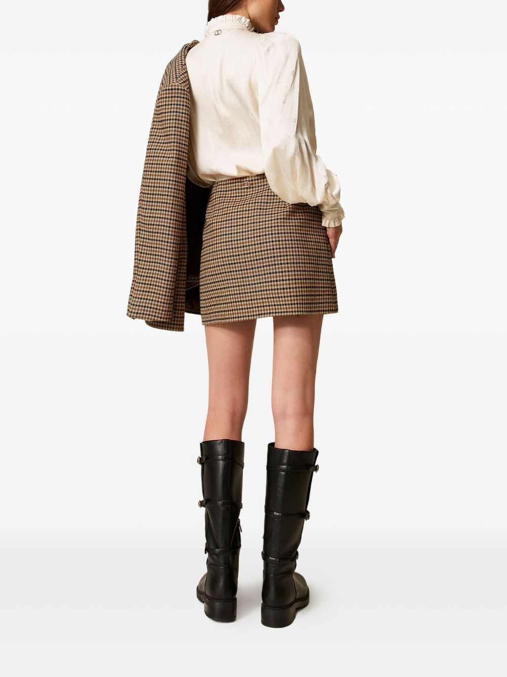 Twinset Checked Buttoned Mini Skirt In Brown