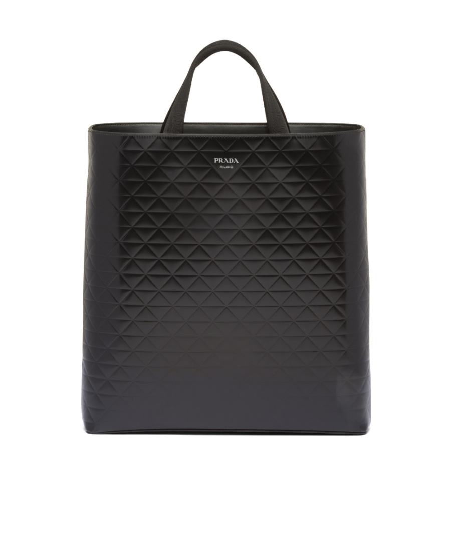 Prada Men's Smooth Leather Tote Bag In Black