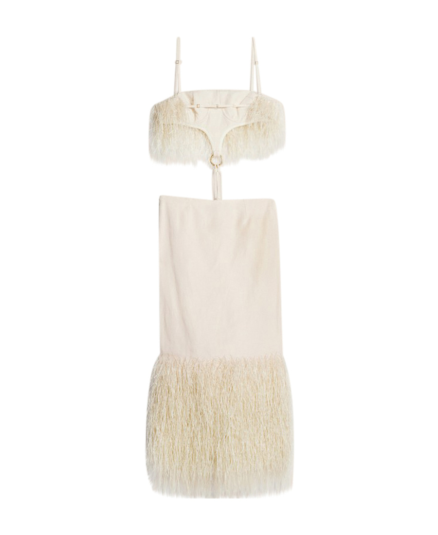 Jacquemus La Robe Raphia Cut-out Fringed Dress In Nude