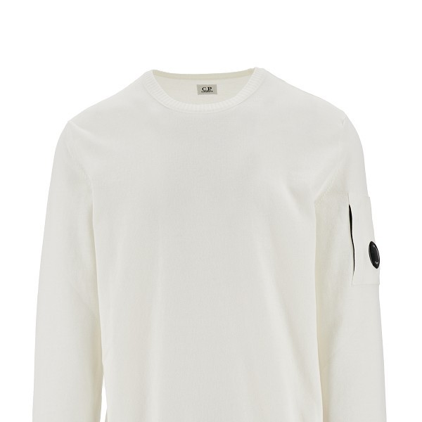 C.p. Company Cp Company Brushed Diagonal Fleece Lens Crew Neck Sweatshirt In White