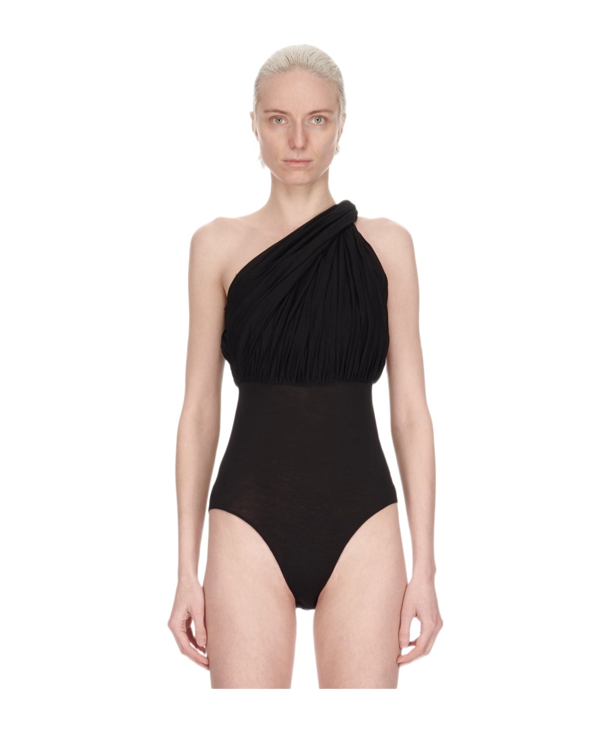 Rick Owens One-shoulder Draped Bodysuit In Black