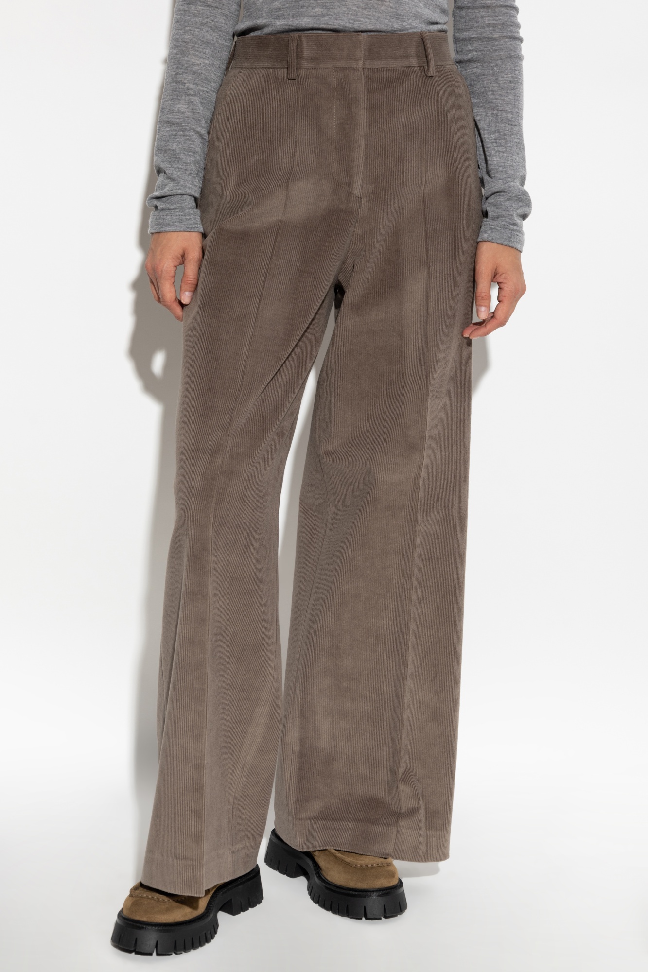 Officine Generale Corduroy Wide-leg Trousers In Brown