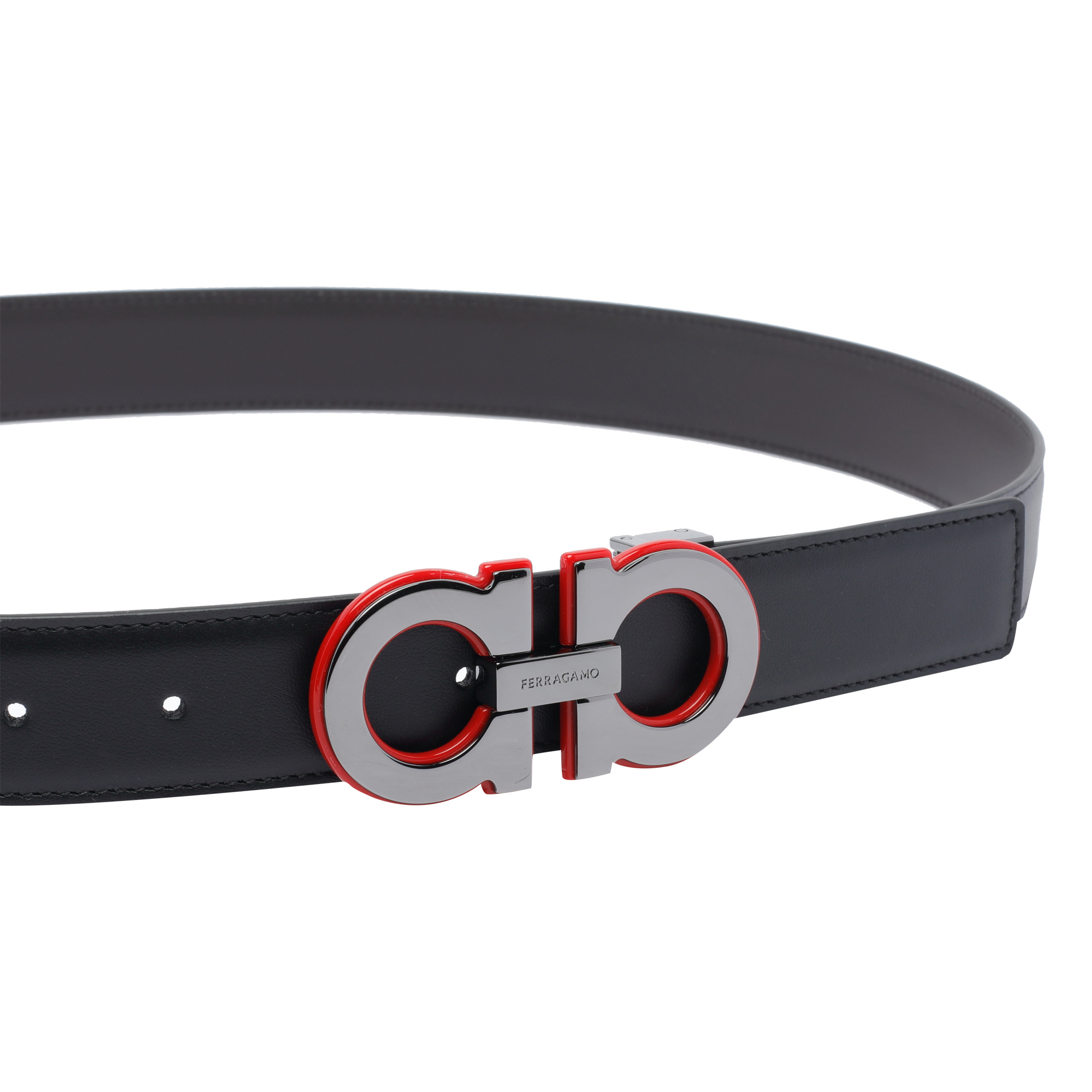 Ferragamo Adjustable Buckle Logo Smooth Finish Belts In Black
