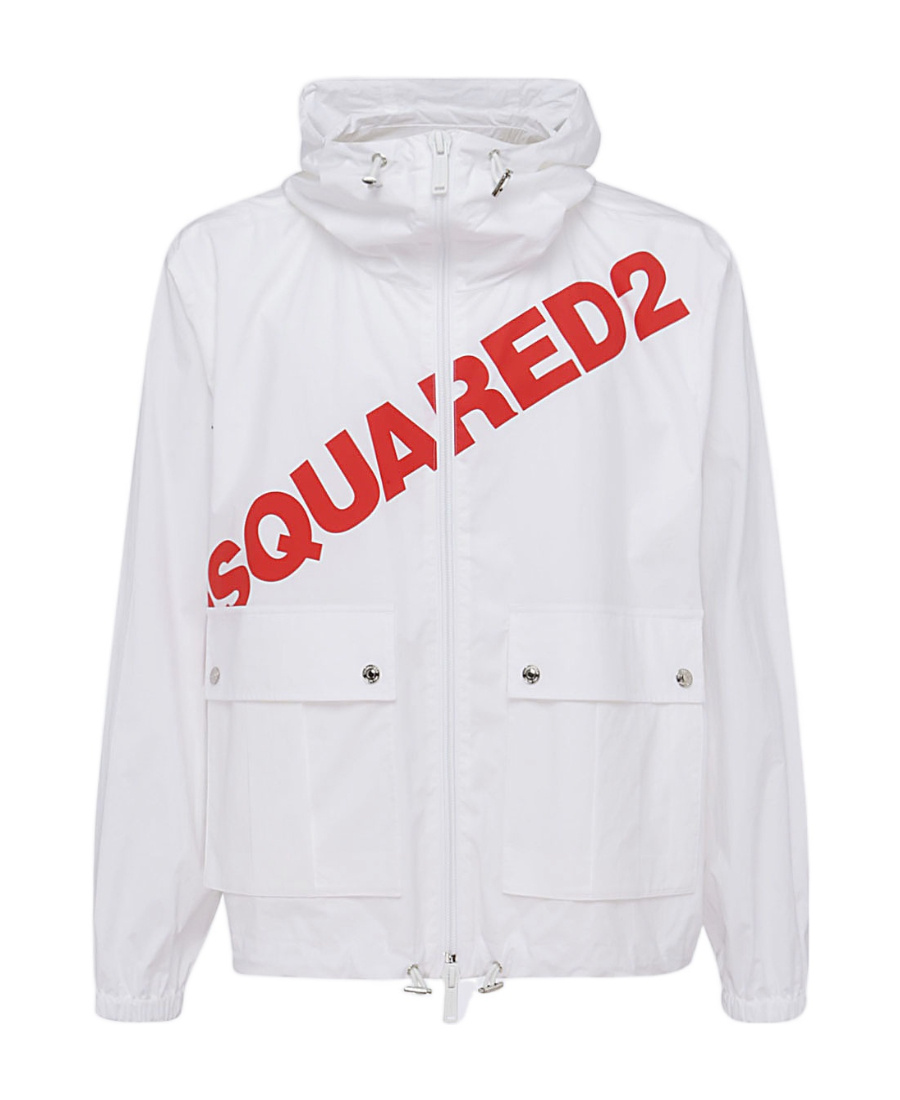 Dsquared2 Hooded High Neck Logo Print Jacket For Men In White