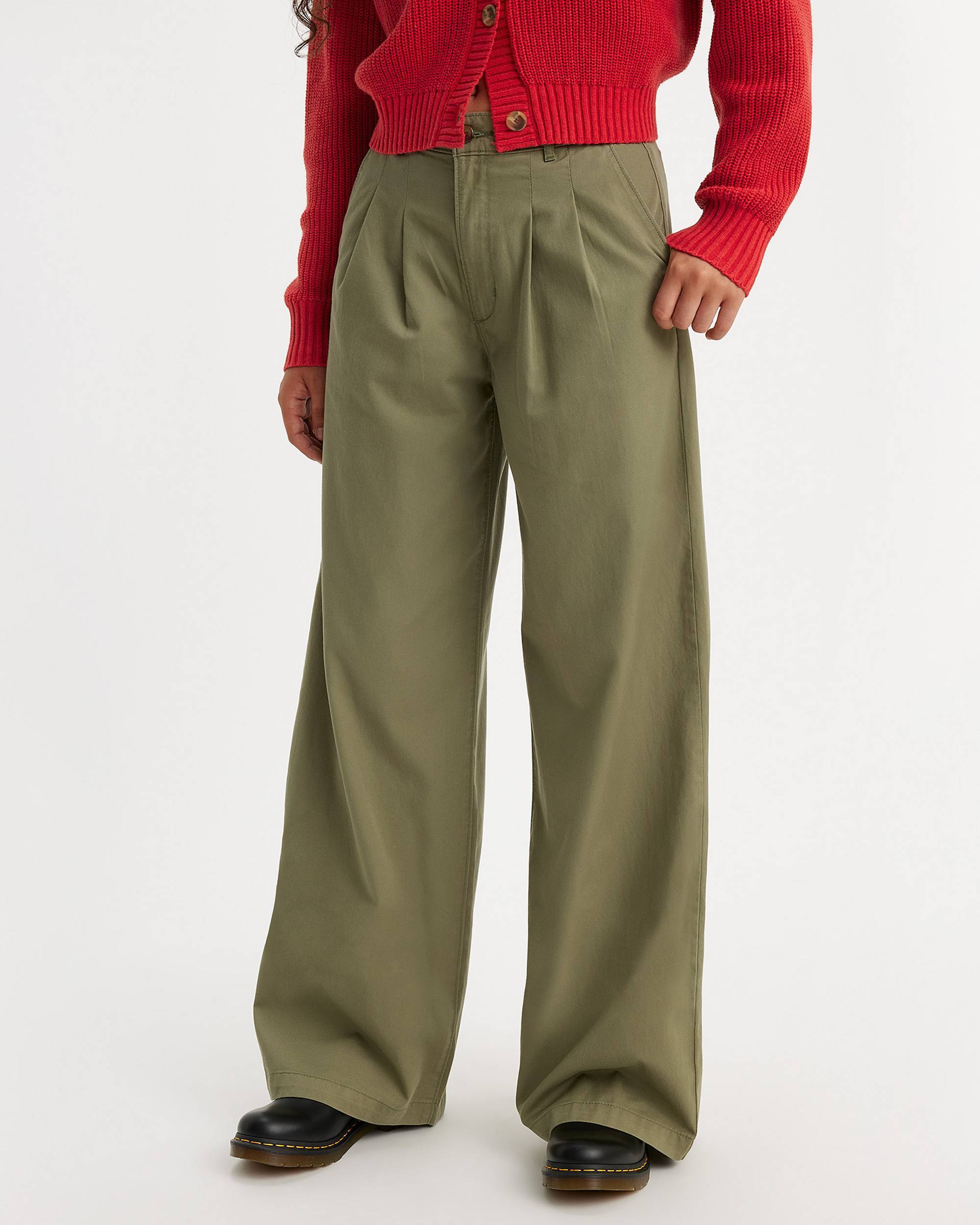 Levi's Pleated Wide Leg Trousers In Green