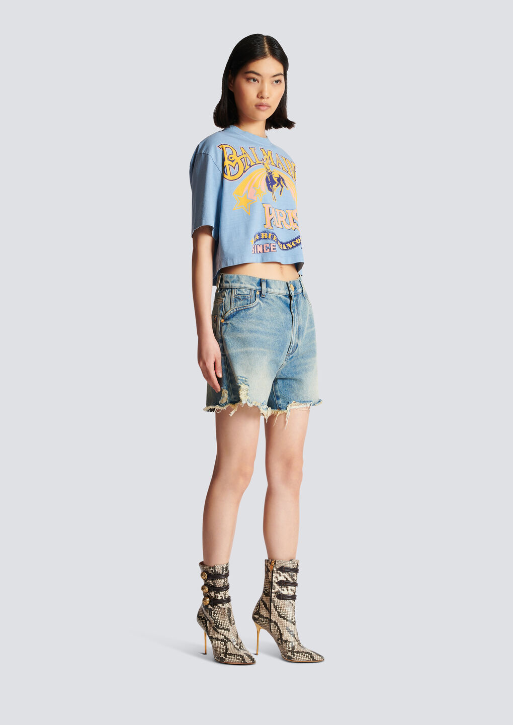 Balmain Mid-rise Frayed Denim Shorts In Blue