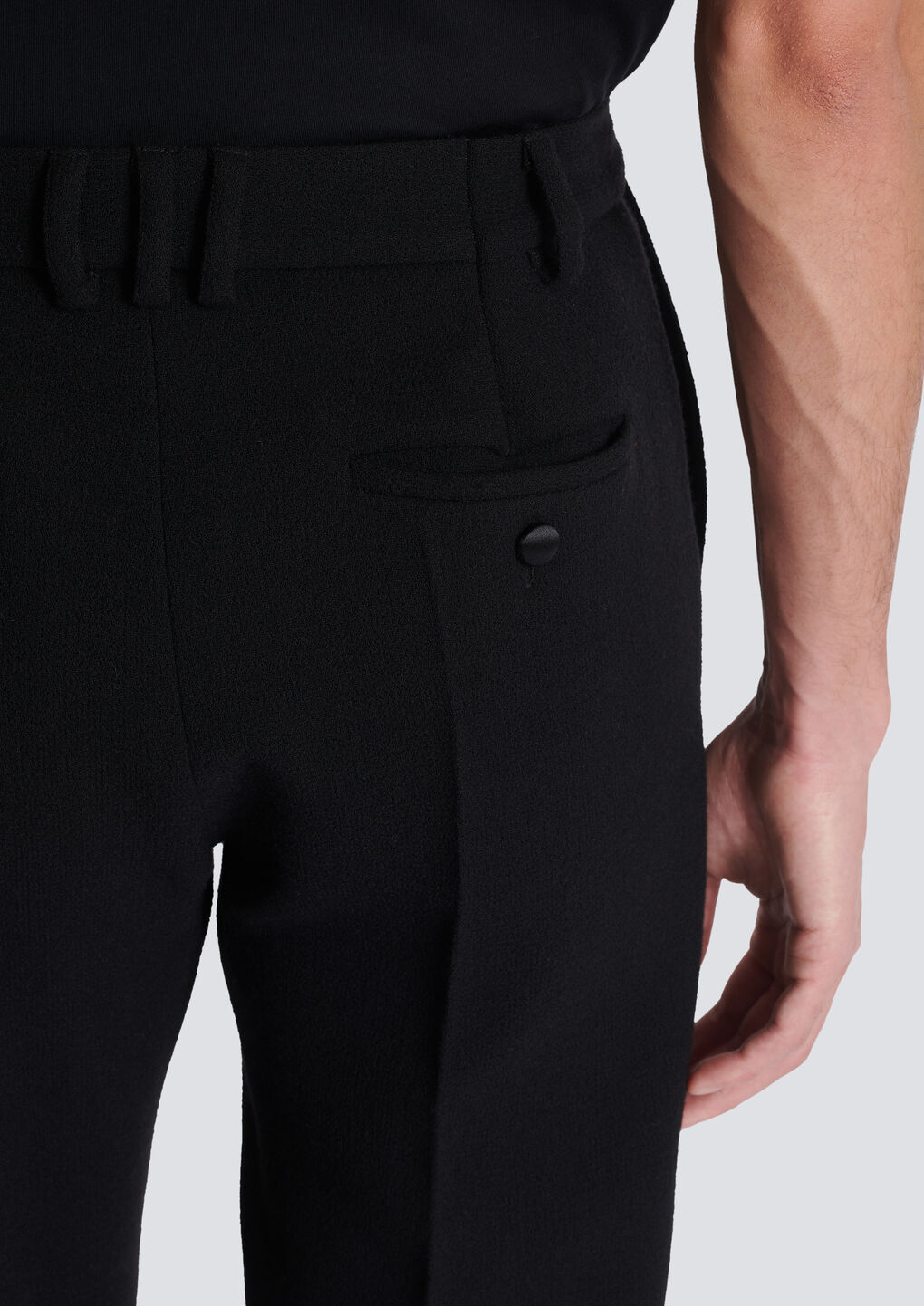 Balmain Embroidered Crepe Straight-leg Tailored Trousers In Black