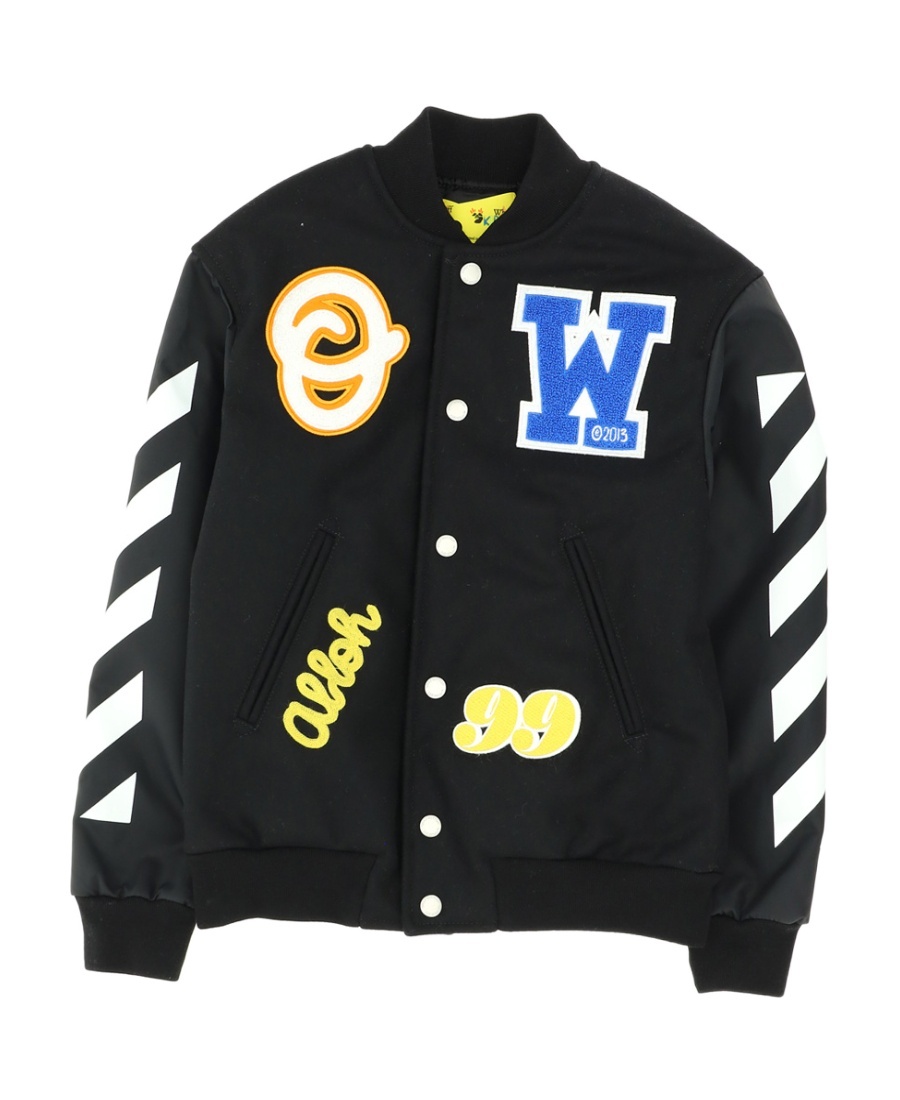 Off-white Ow Bomber Varsity Jacket In Black