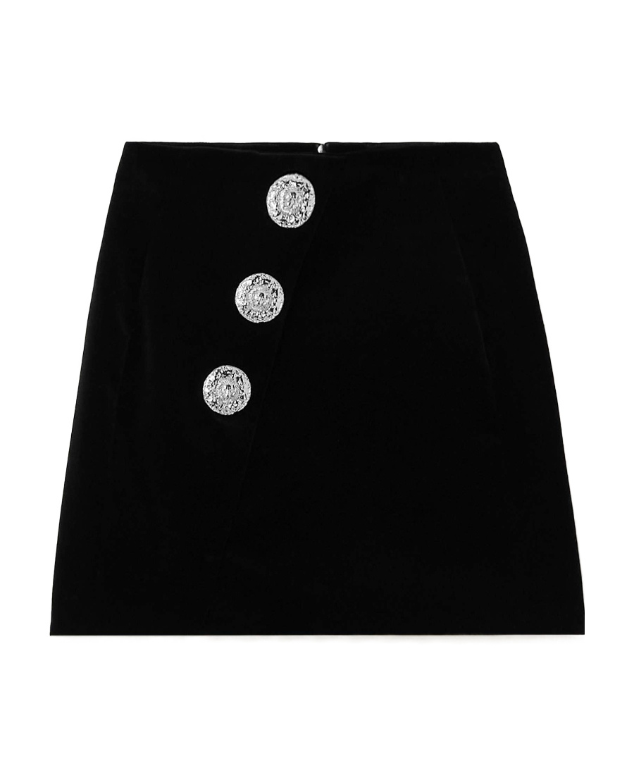 Shop Balmain Buttoned Cotton-blend Miniskirt In Black
