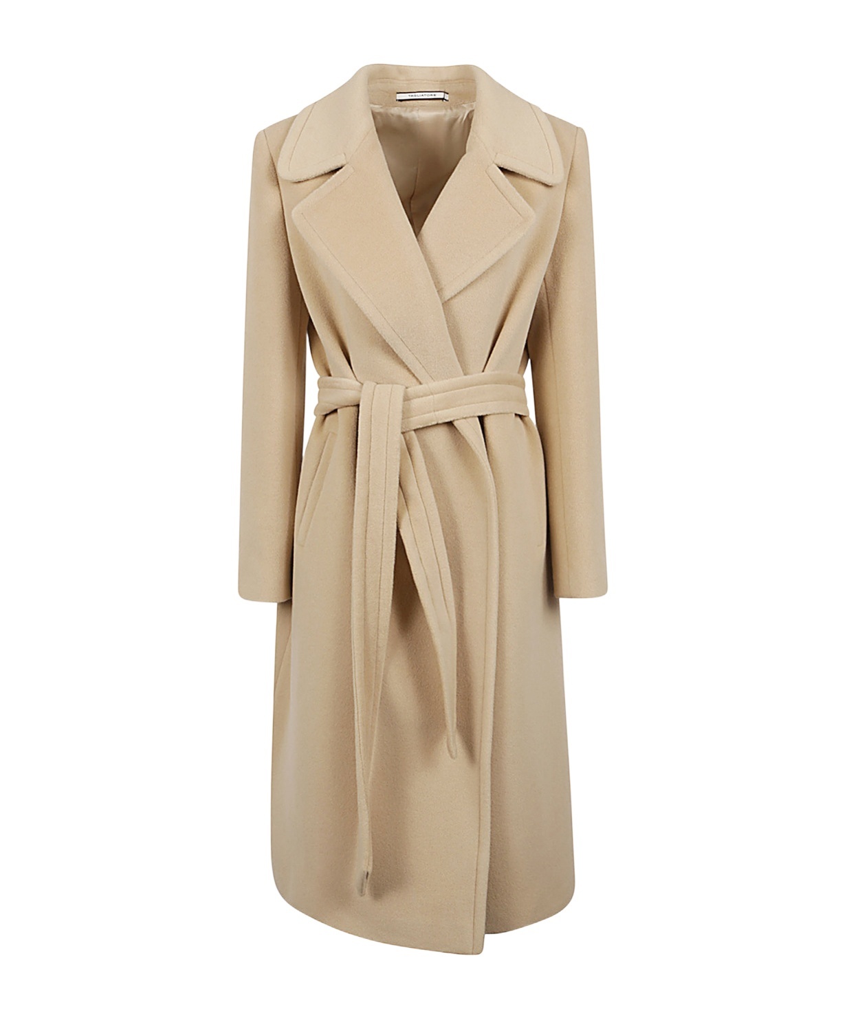 Tagliatore Wool Coat Belted Wide Lapels In Nude