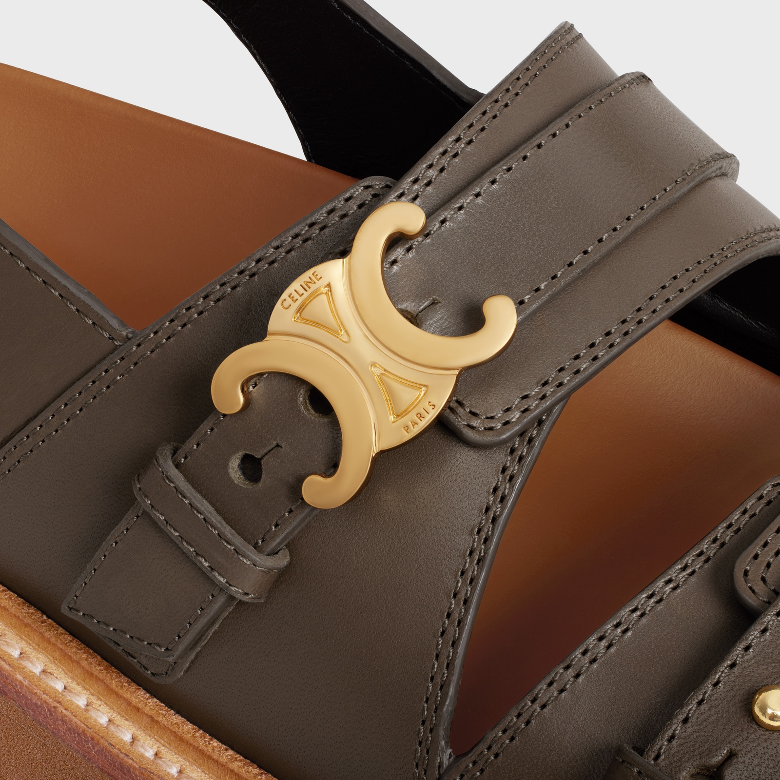 Celine Tippi Triomphe Flat Sandals In Brown
