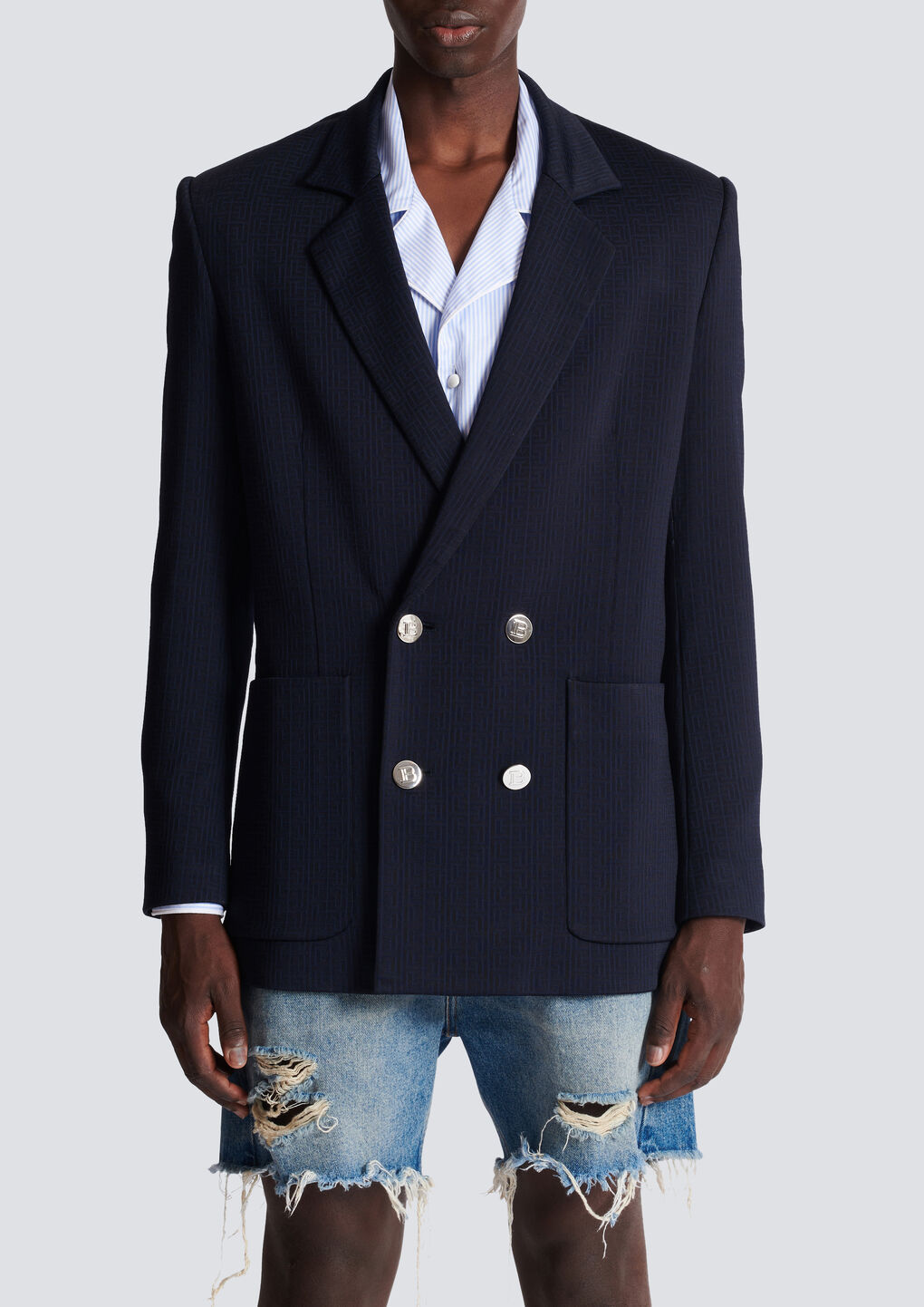 Shop Balmain Casual Mini Monogram Blazer In Black