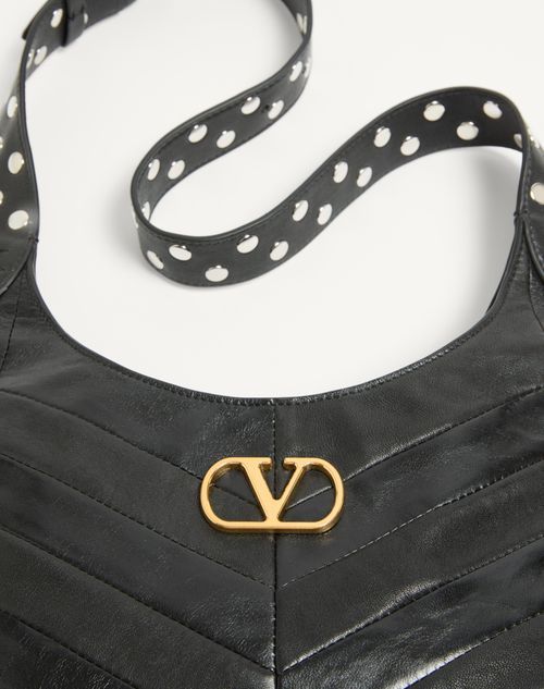 Valentino Garavani Garavani Hoboho Nappa Leather Hobo Bag With Chevron Pattern Woman Black In Black