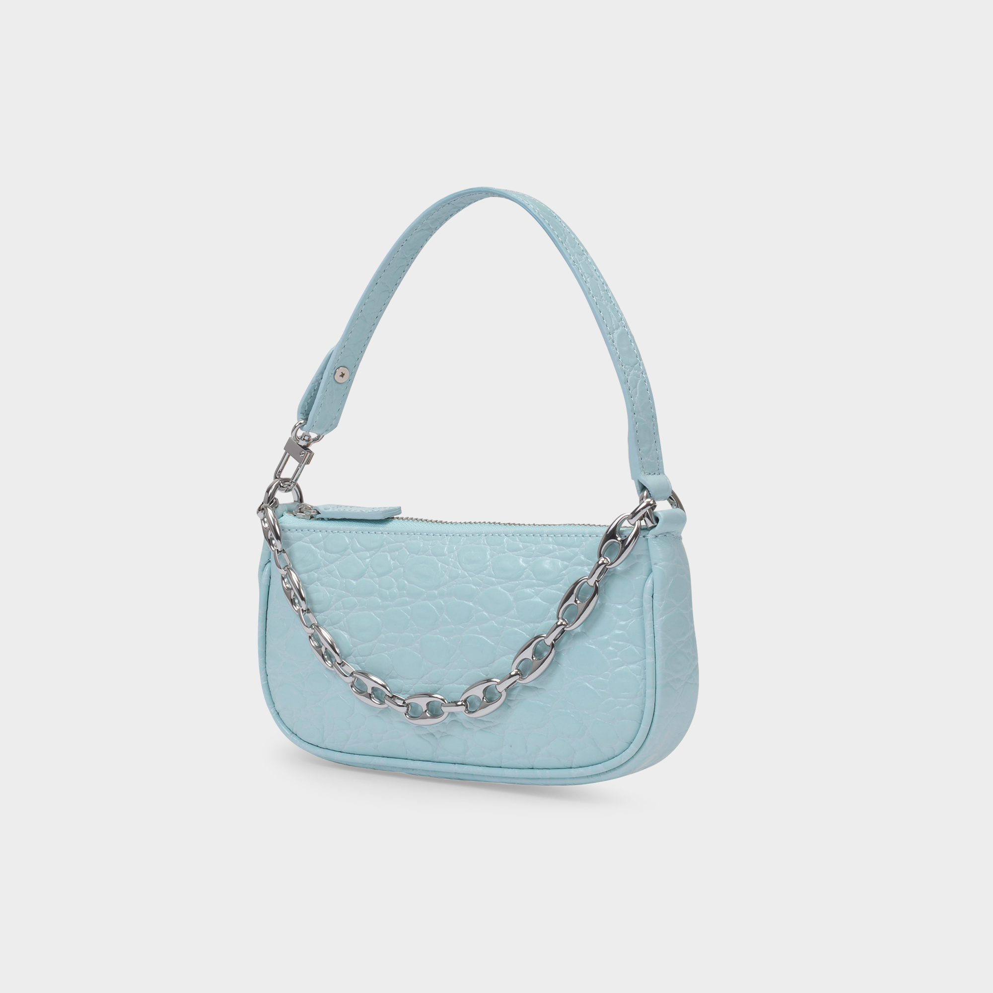 By Far Rachel Croc-embossed Leather Bag In Blue