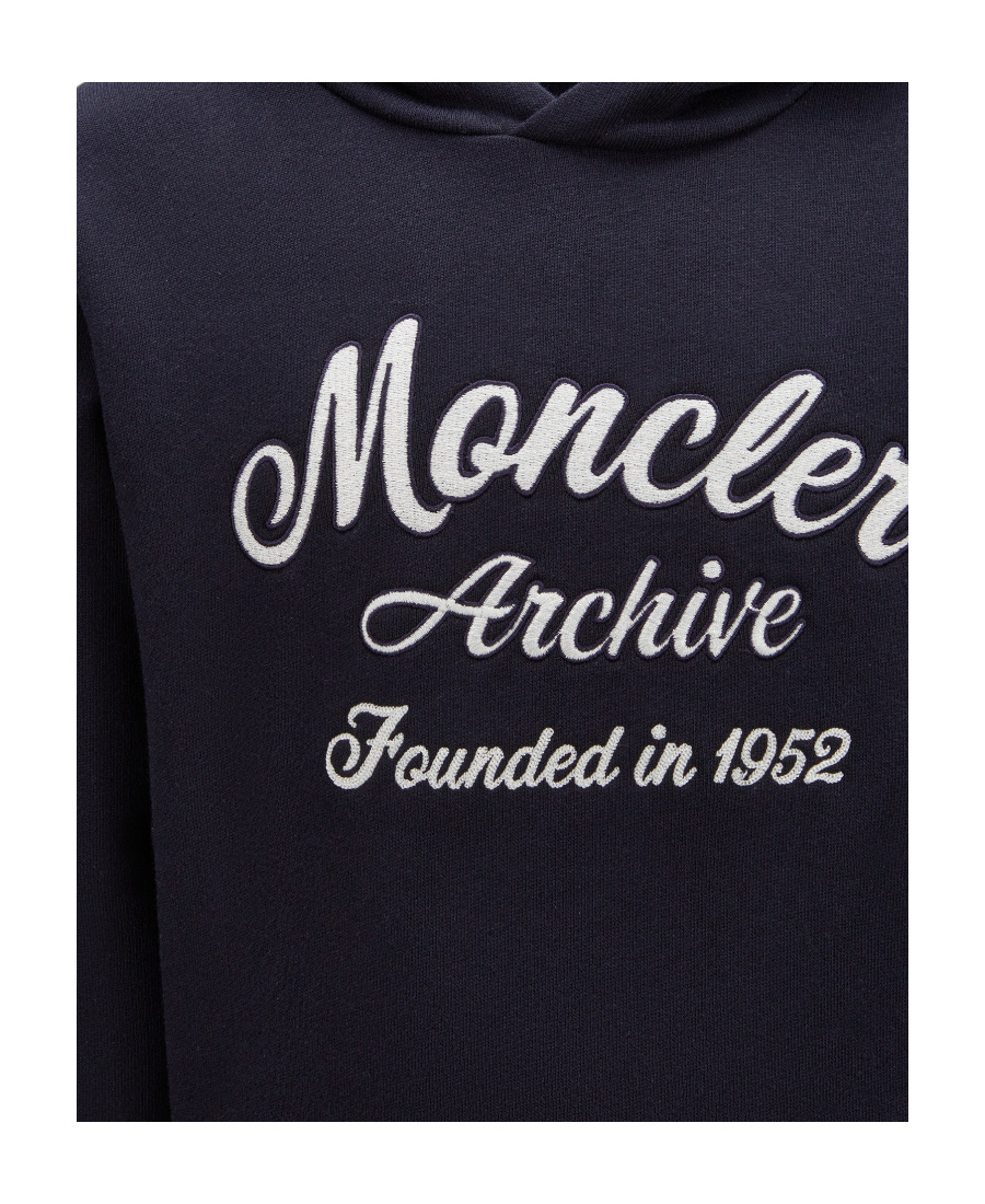 Moncler Embroidered Logo Hoodie In Blue