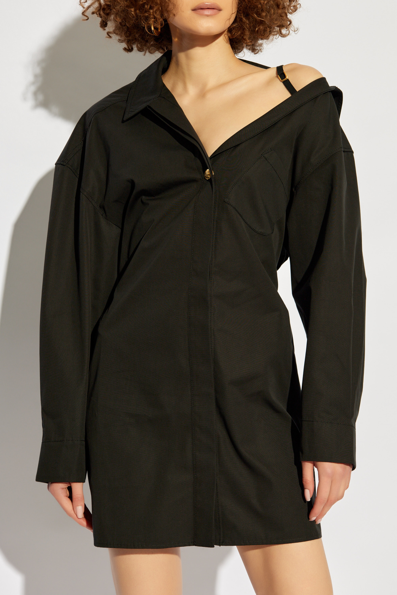 Jacquemus Asymmetric Mini Shirt Dress In Black