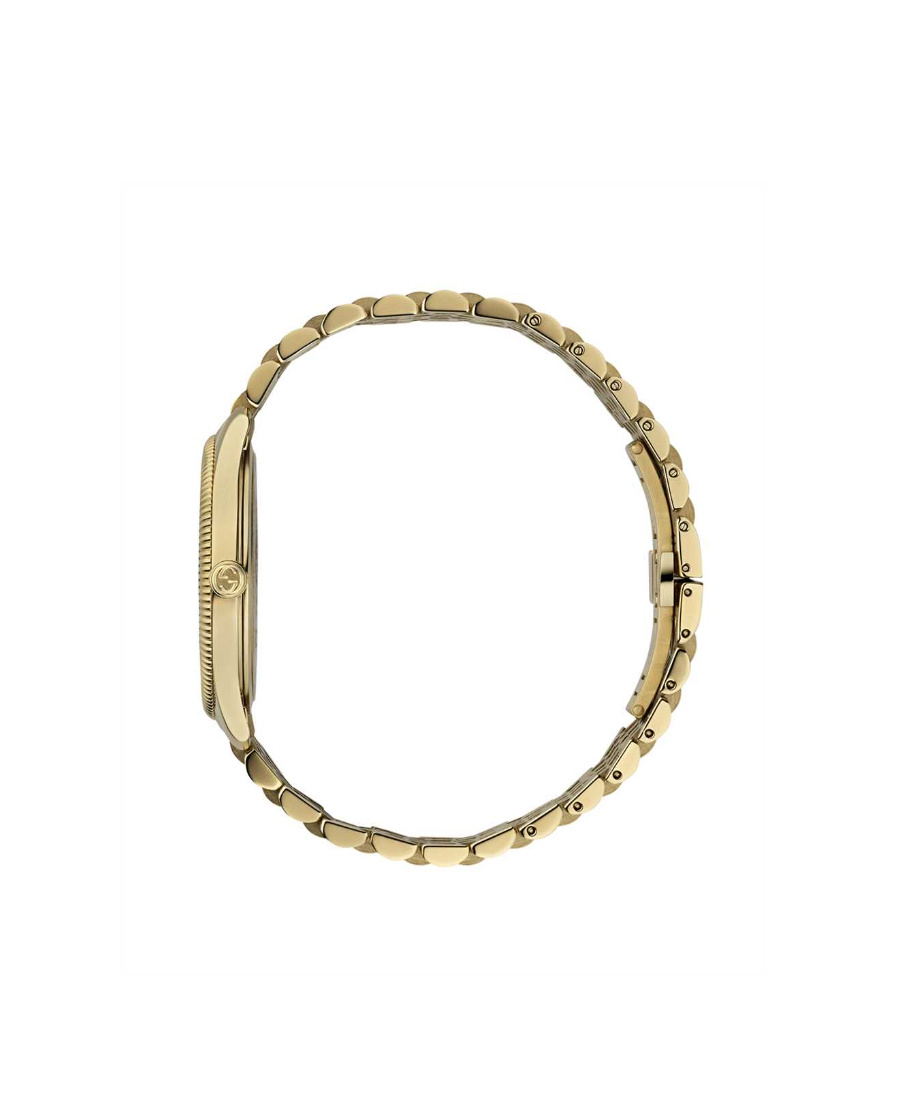 Gucci G-timeless Slim Yellow Gold Pvd Stainless Steel Bracelet Watch In Nude