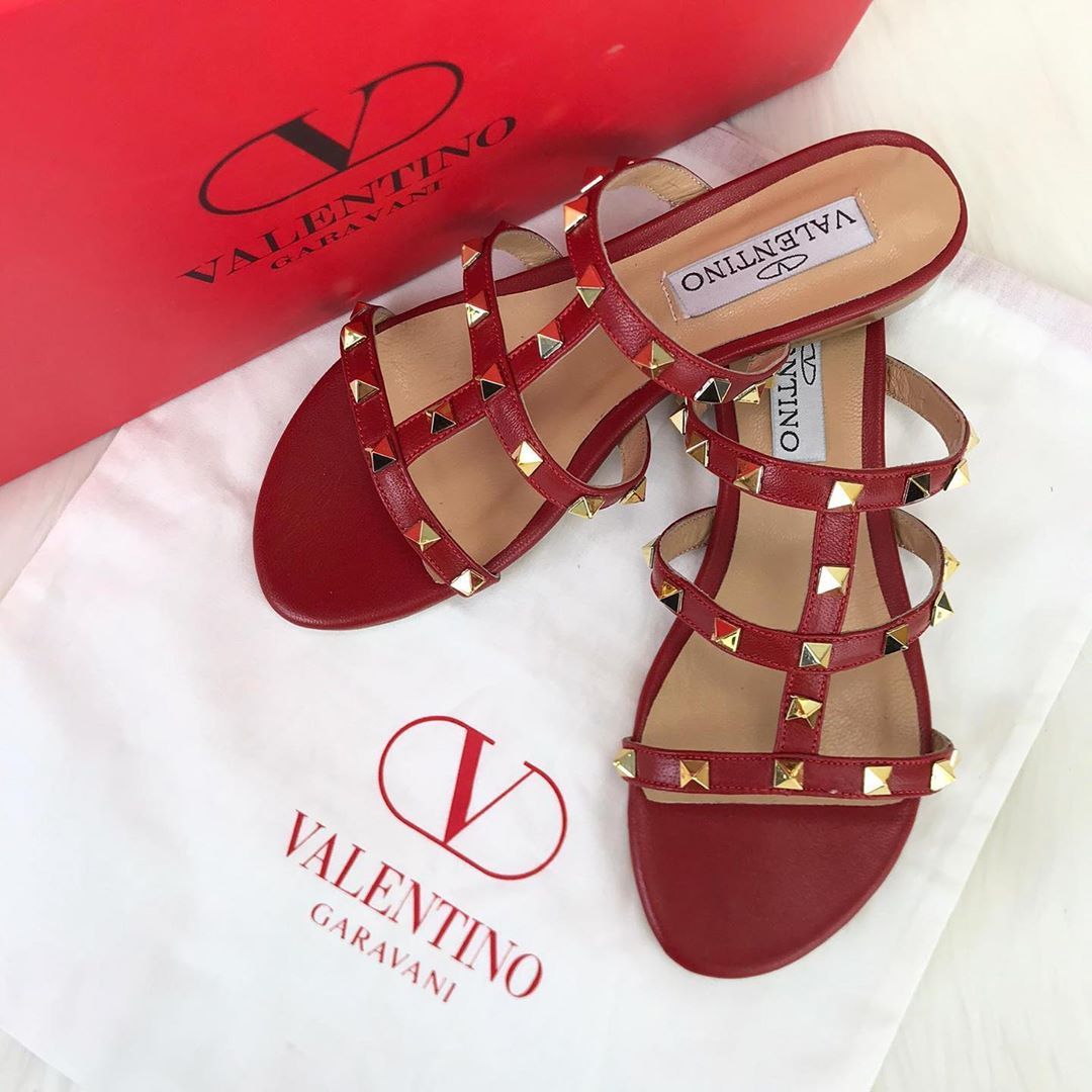 Valentino Rockstud Flat Sole Open Toe Sandals In Multicolor