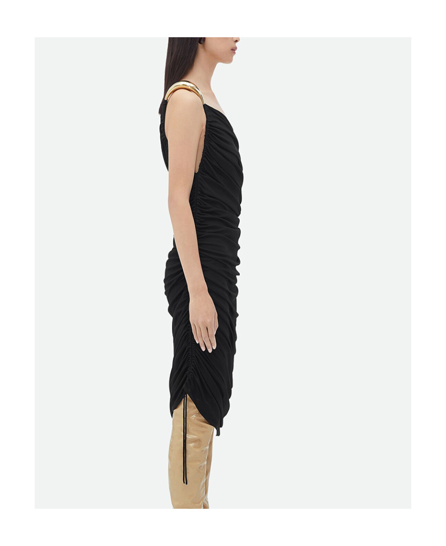 Bottega Veneta One-shoulder Asymmetric Embellished Satin-jersey Midi Dress In Black