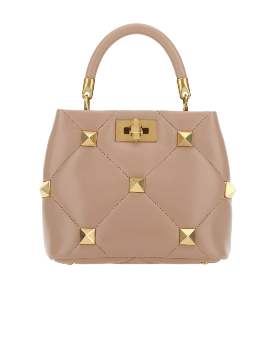 Valentino Small Roman Stud Leather Bag In Nude