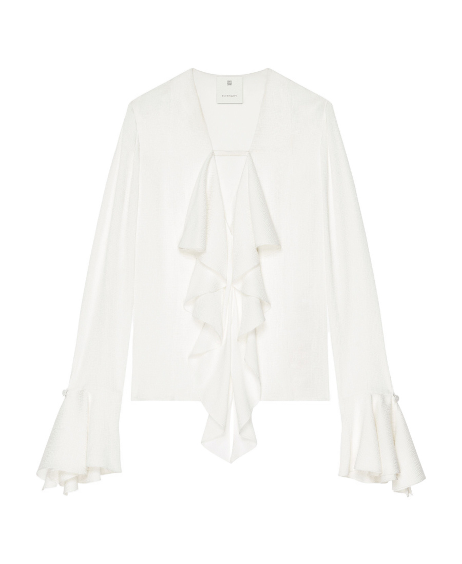 Givenchy Womens White V-neck Ruffle-trim Silk Blouse In White