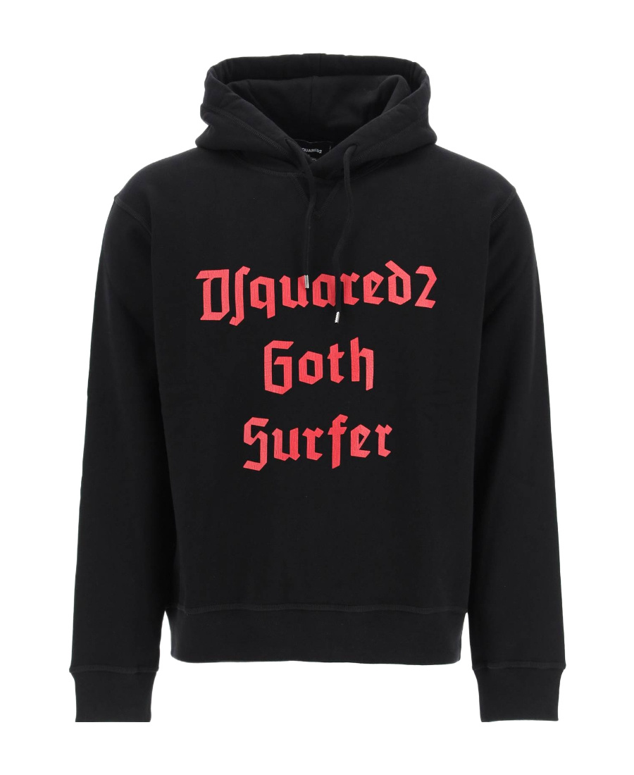 Dsquared2 Fleeced Cotton Gothsurfer Hoodie In Black