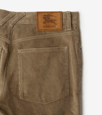 Burberry Corduroy Slim Fit Trousers With Check Tab In Brown