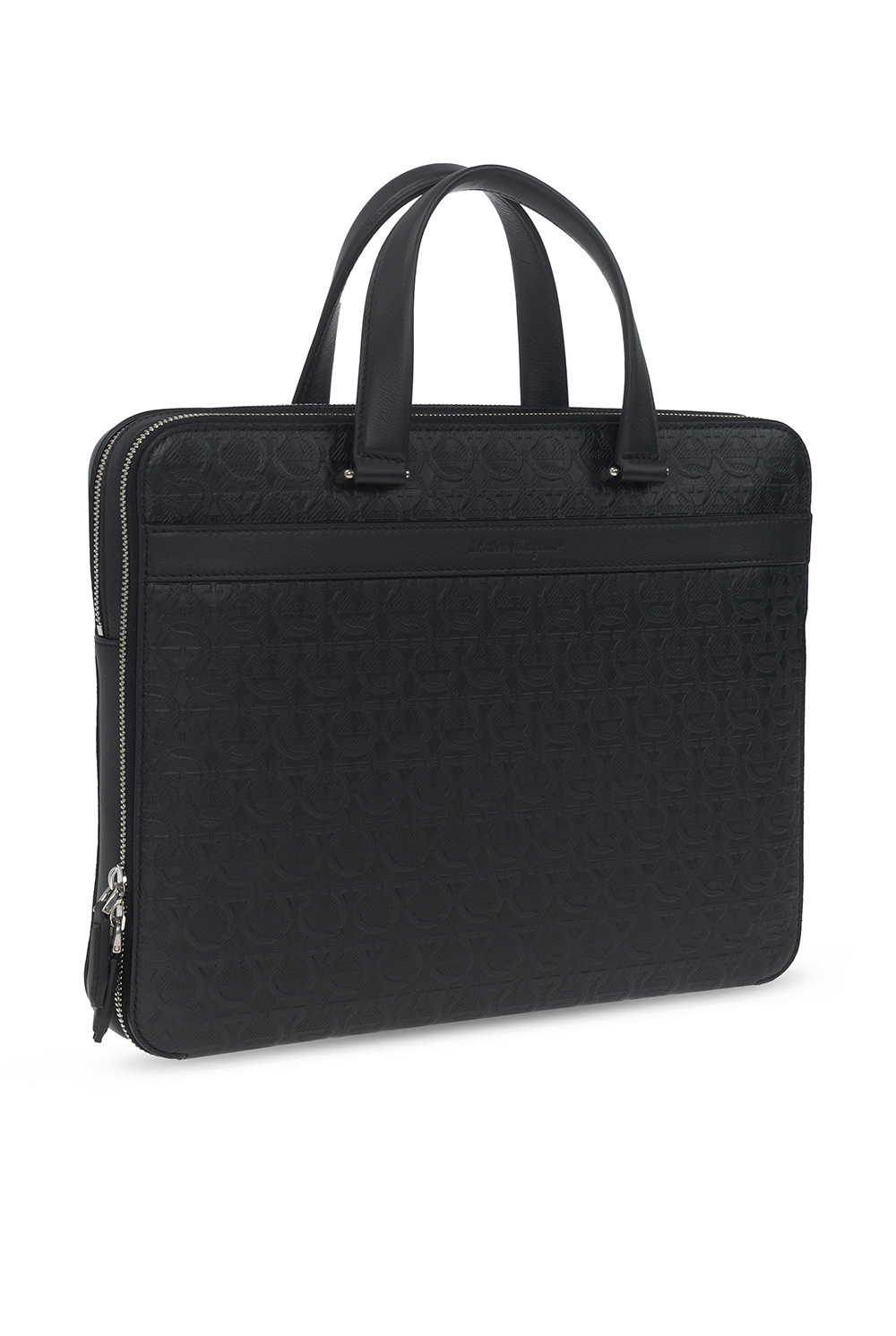 FERRAGAMO BLACK LOGO LEATHER BRIEFCASE