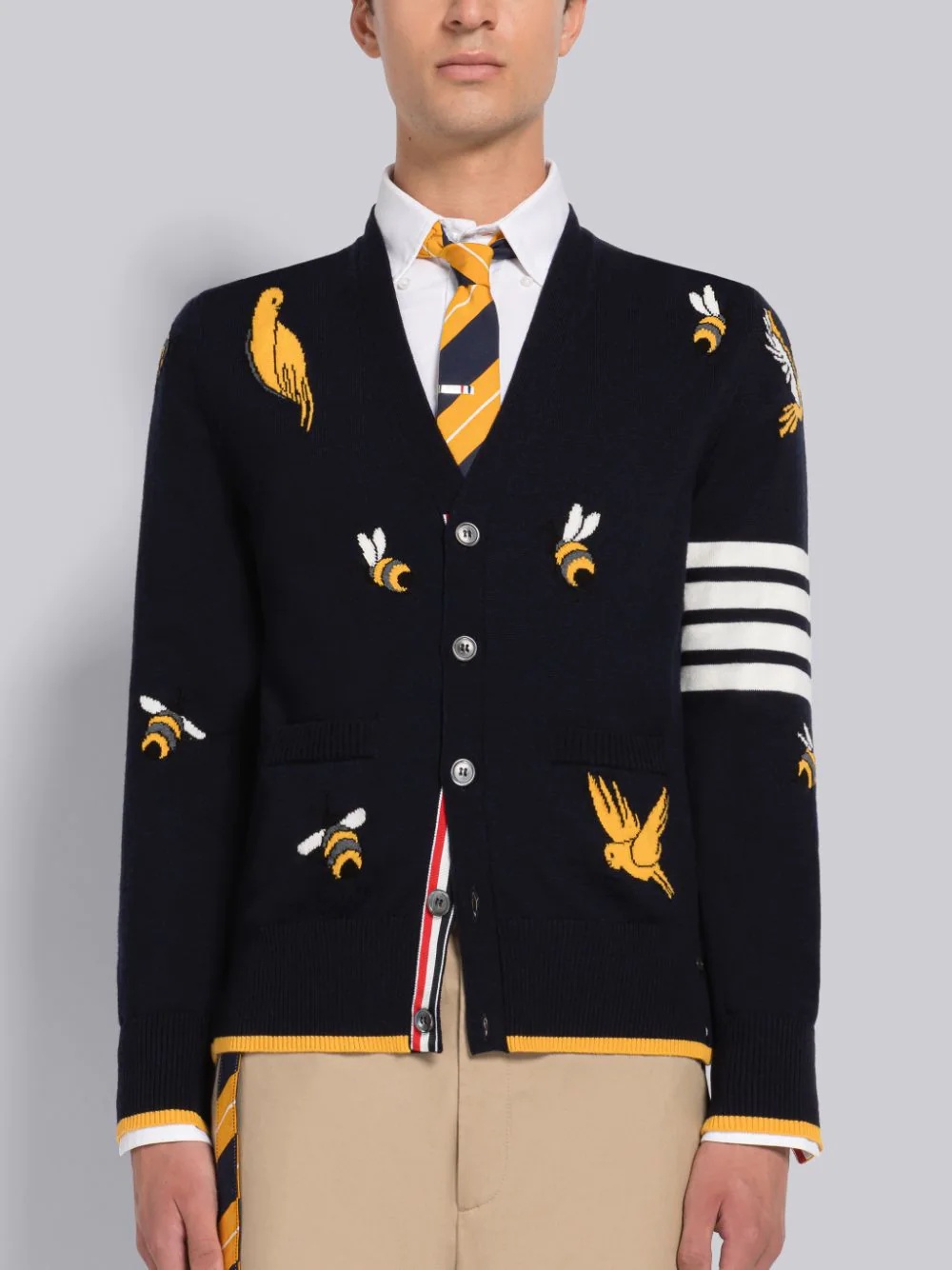 THOM BROWNE 4-BAR STRIPE INTARSIA-PATTERNED CARDIGAN