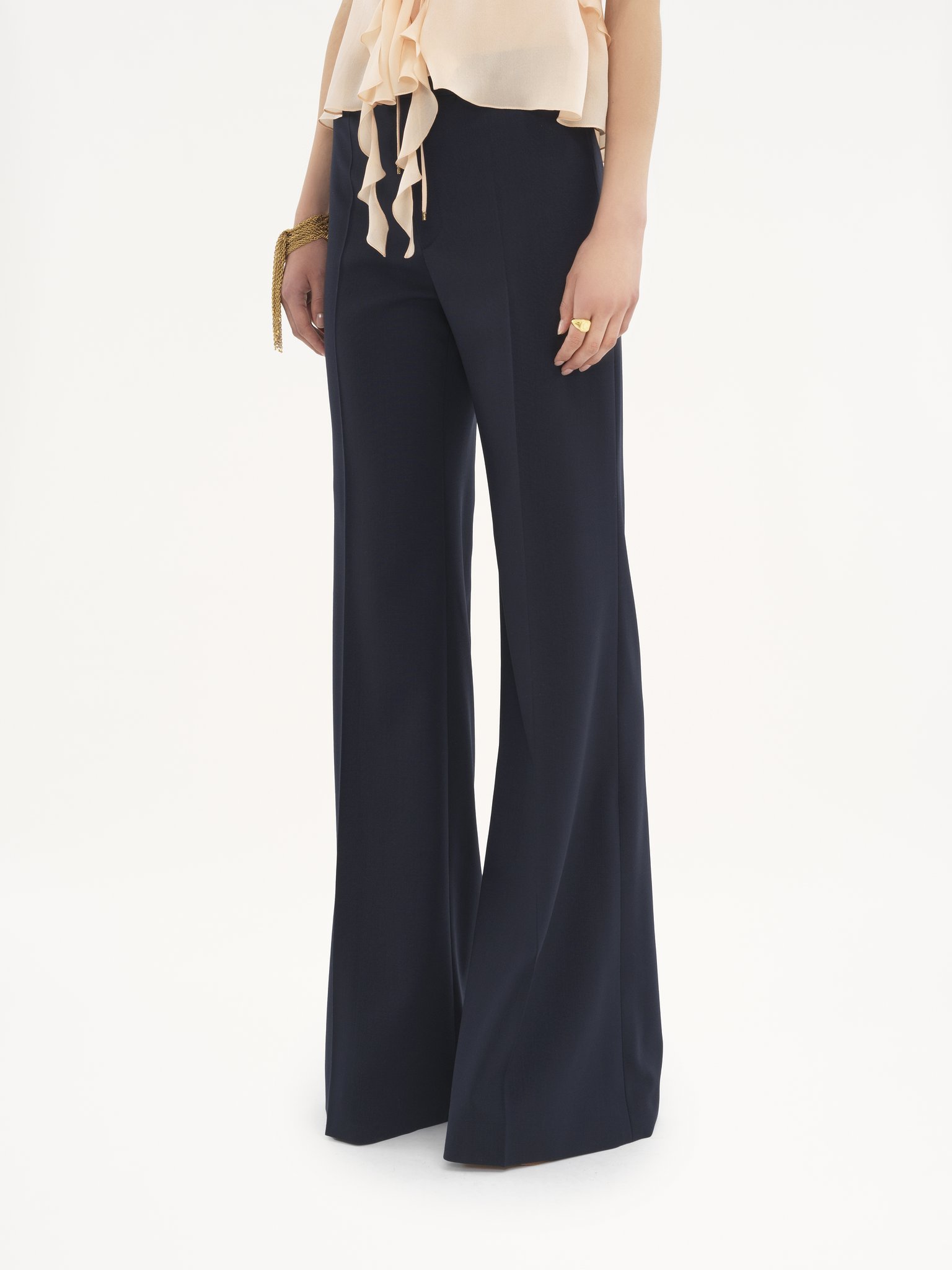 Chloé Belt Loop Wool Bell Bottoms In Black