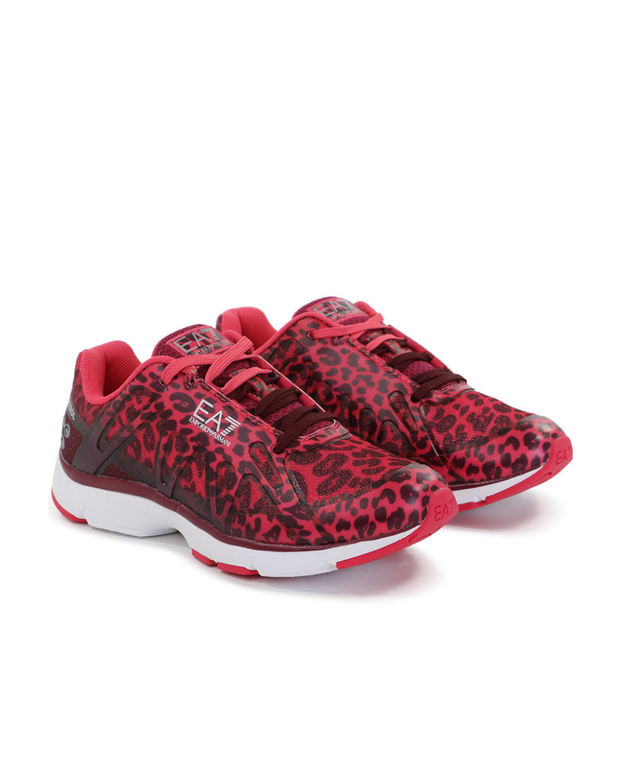 Ea7 Logo Leopard Print Casual Sports Shoes In Red