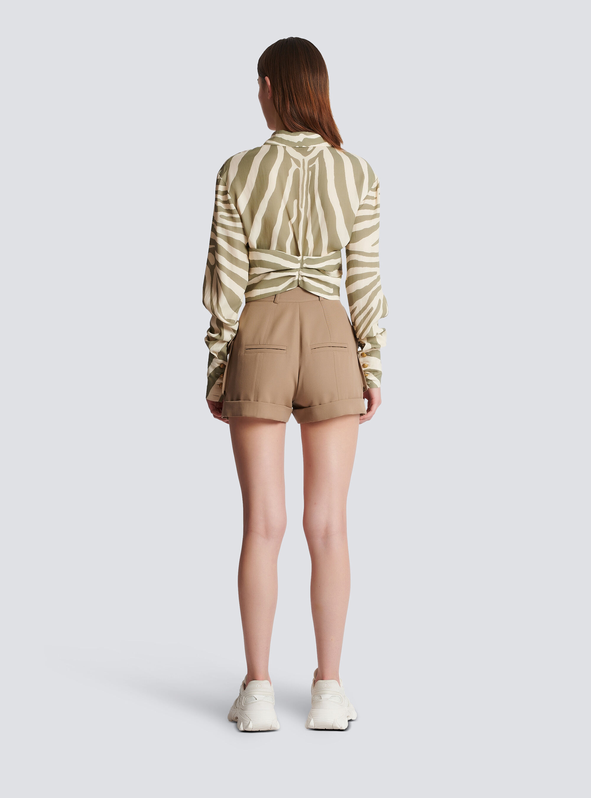 Shop Balmain Grain De Poudre Cargo Shorts In Nude