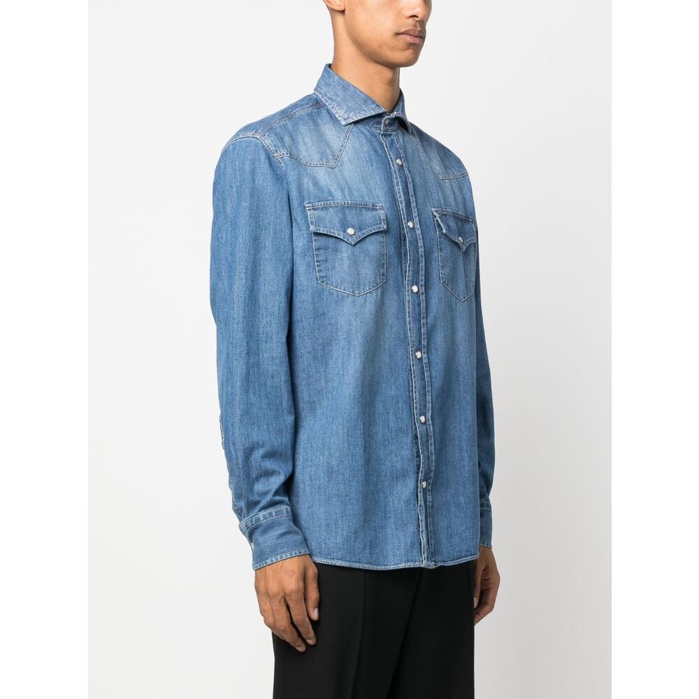 Brunello Cucinelli Button-up Cotton Denim Shirt In Blue