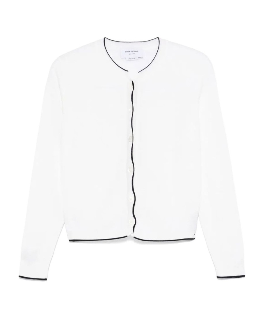 Thom Browne 4 Bar Stripes Textured Cardigan In White
