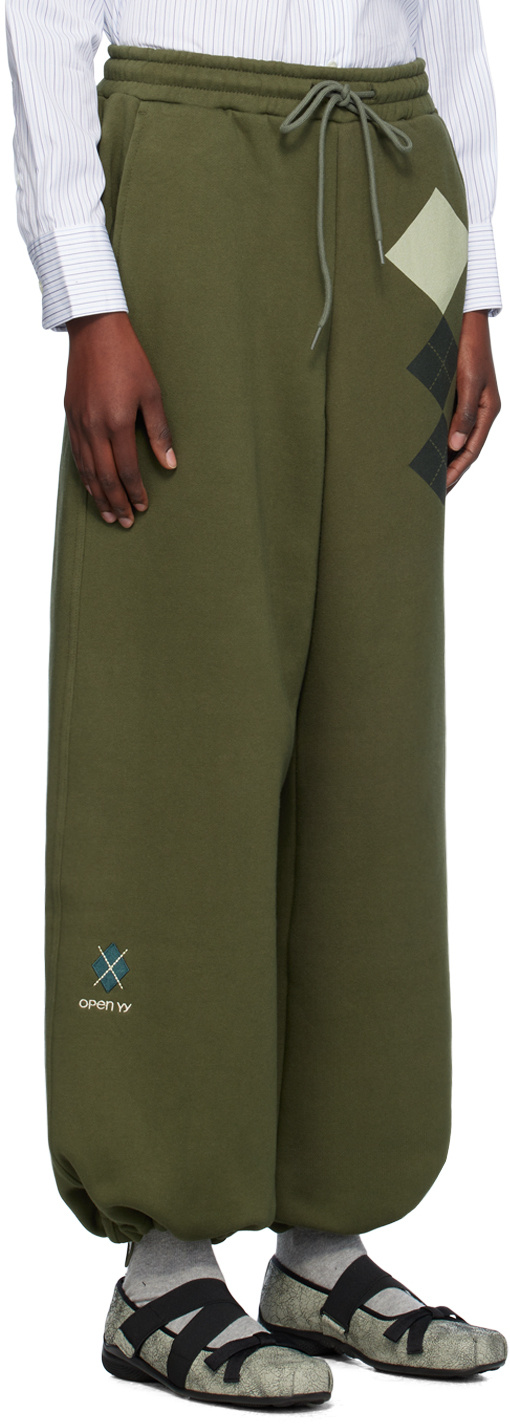 Open Yy Green Argyle Wide Sweatpants In Brown