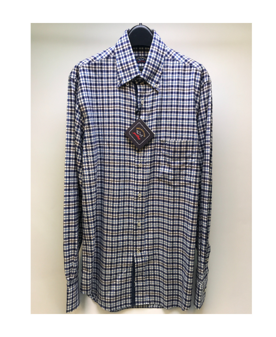Shop Paul & Shark Lapel Plaid Long-sleeved Shirt In Gray