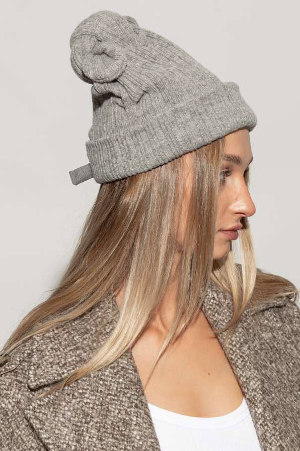 Shop Moschino Rib Knitted Hat In Gray