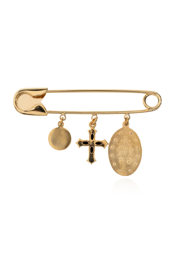 Dolce & Gabbana Safety Brooch With Cross And Medals In Gold