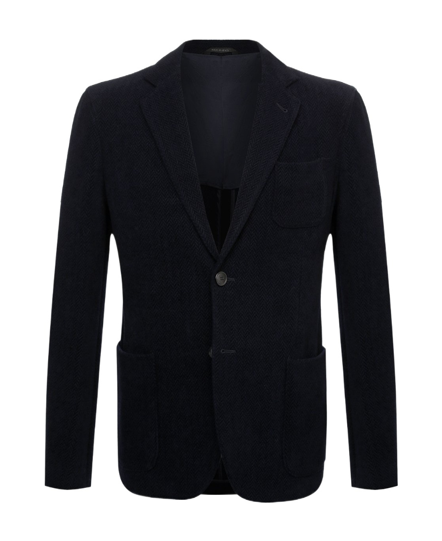 Giorgio Armani Herringbone Single-breasted Blazer In Black