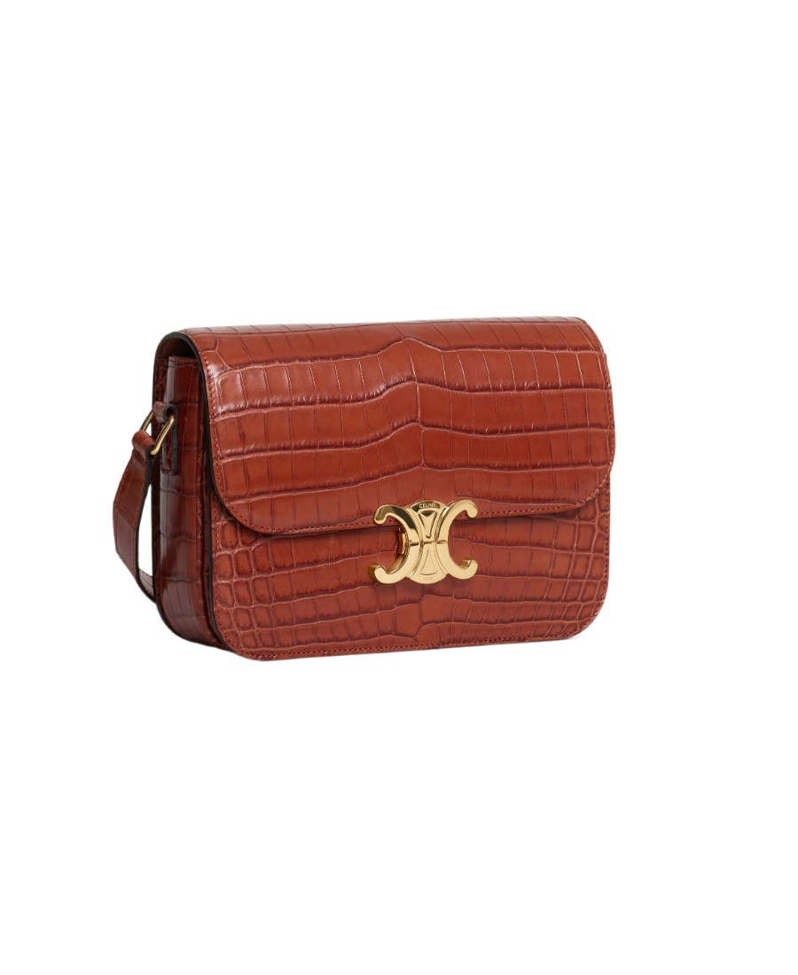 Celine Medium Triomphe Bag In Crocodile In Tan