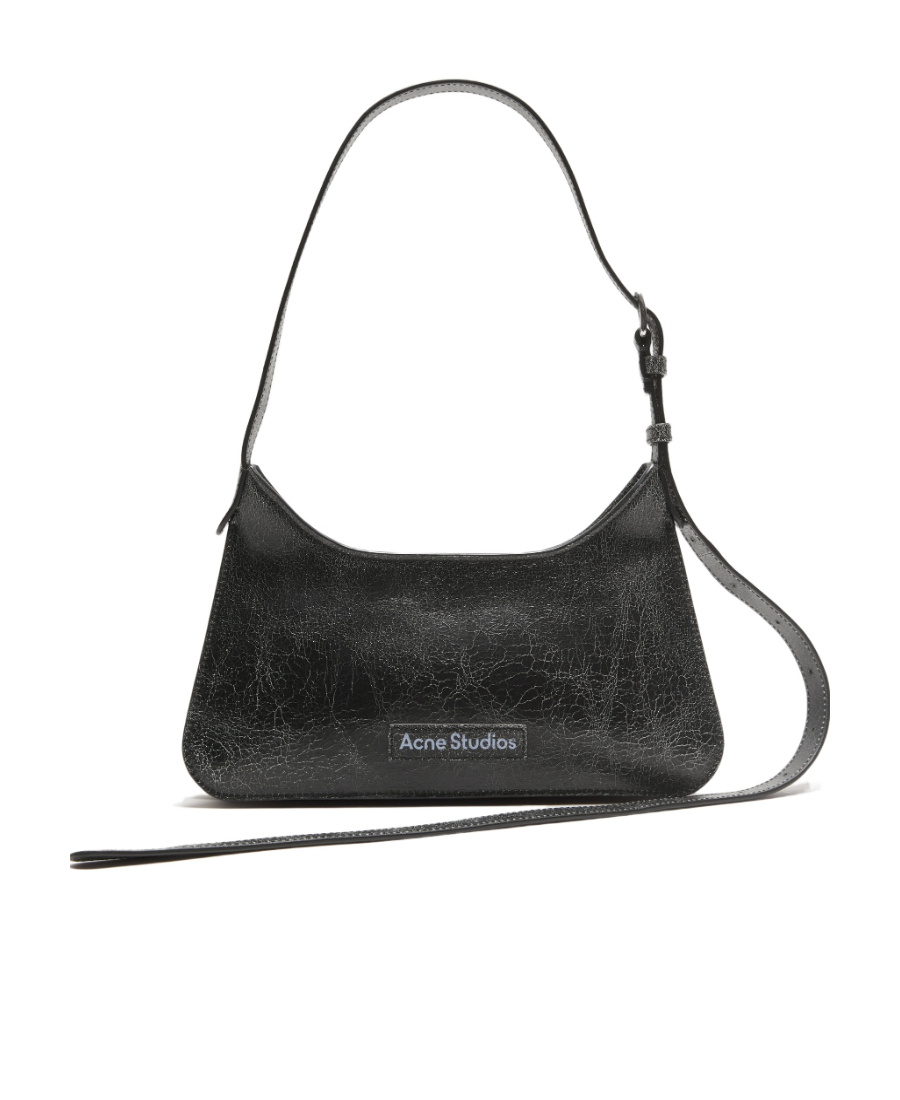 Acne Studios Black Shoulder Bag With Cracked Leather Finish In Black