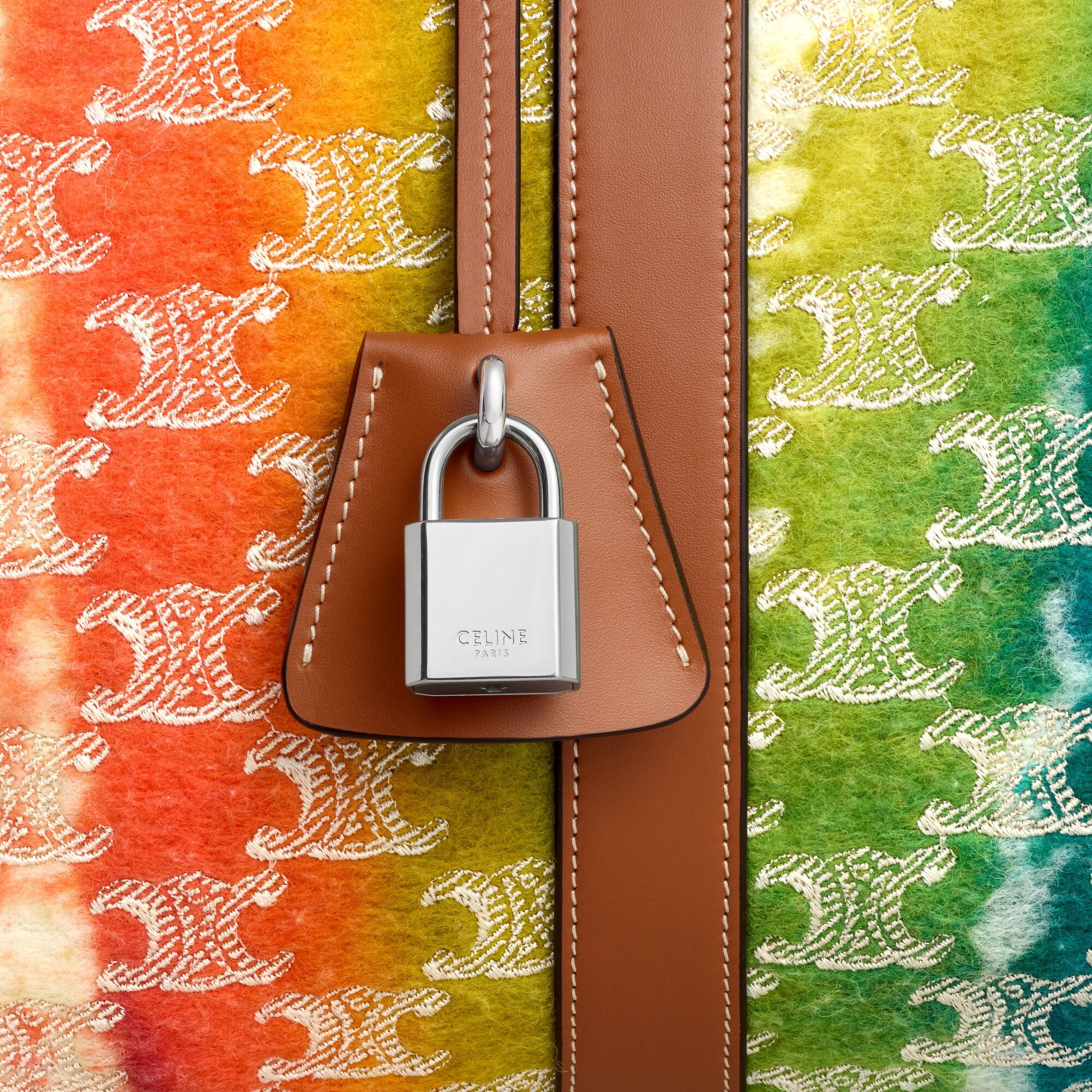 Celine Medium Travel Bag In Textile With Triomphe Embroideries And Calfskin In Multicolor